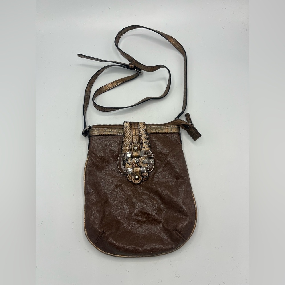 Guess Crossbody Handbag Charcoal Gray Zip Close Adjustable Strap Boho Vintage